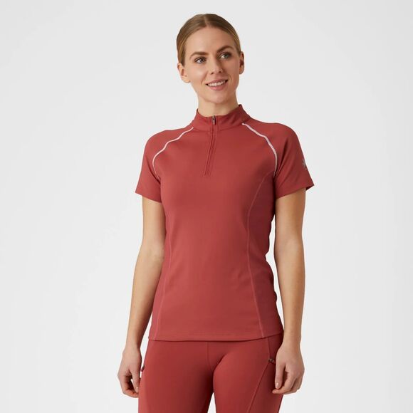 B Vertigo Women's Sz 12 Adara Cool Tech Training Shirt Mineral Red Coral SS NEW - Picture 2 of 12